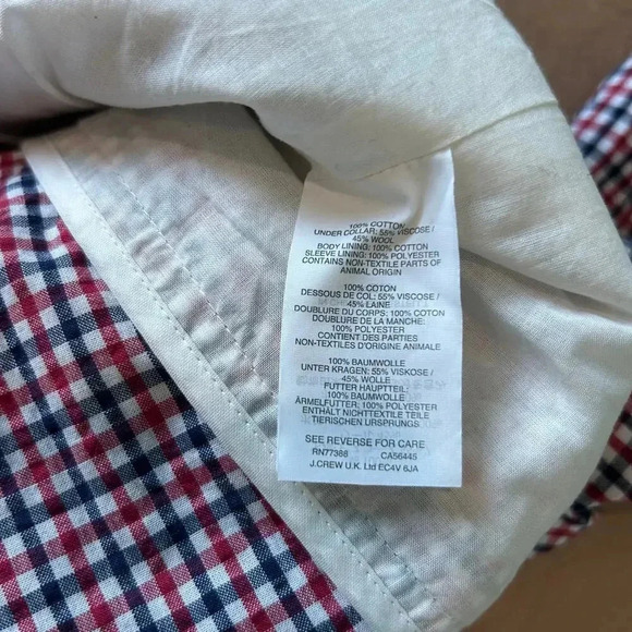 J. Crew Double Breasted Blazer Red White Blue Gingham Career Office Size 2 - Picture 7 of 7